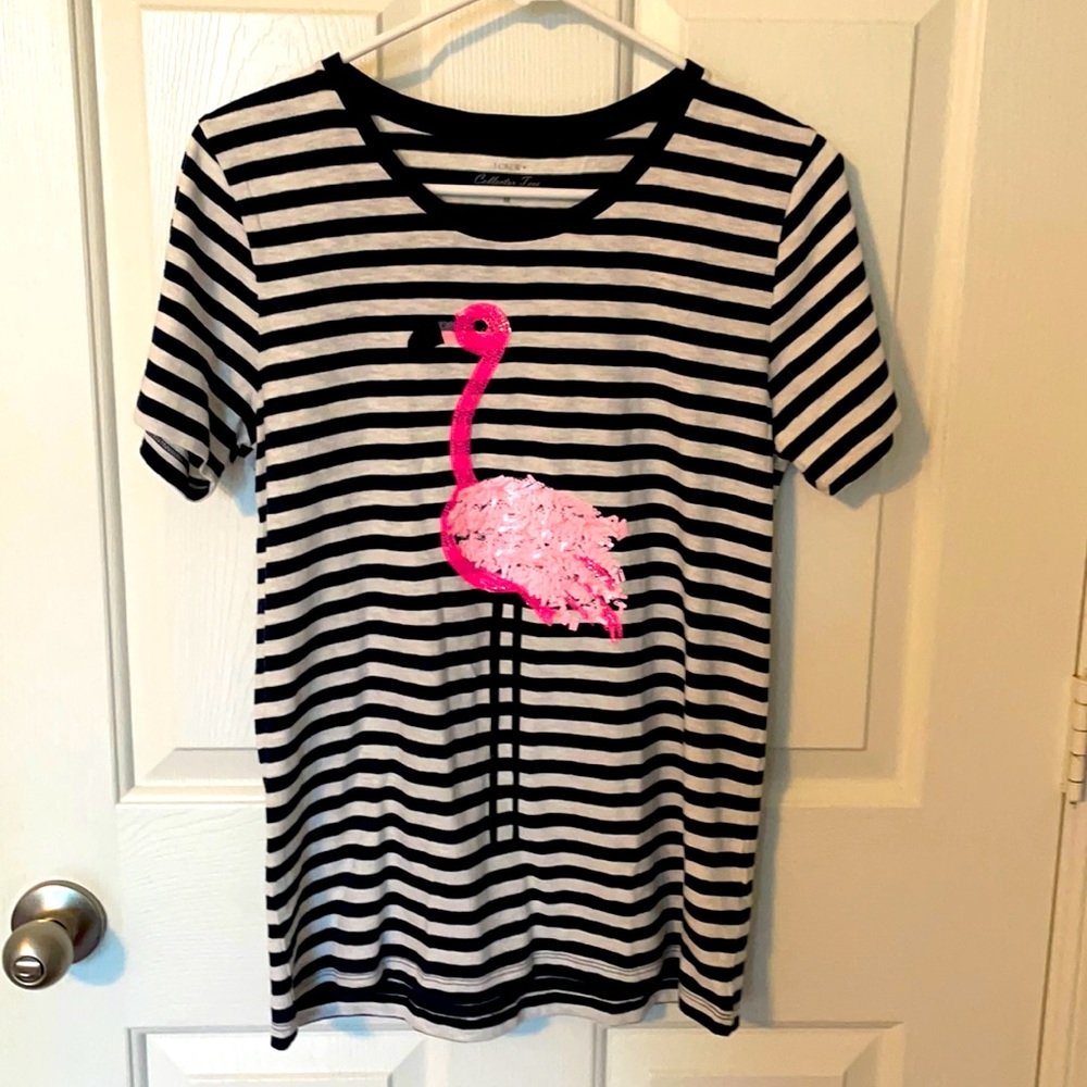 J Crew Sequin Flamingo Collector Tee Shirt Medium